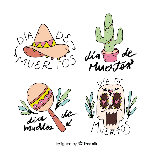 Vettore gratuito distintivo día de muertos design piatto