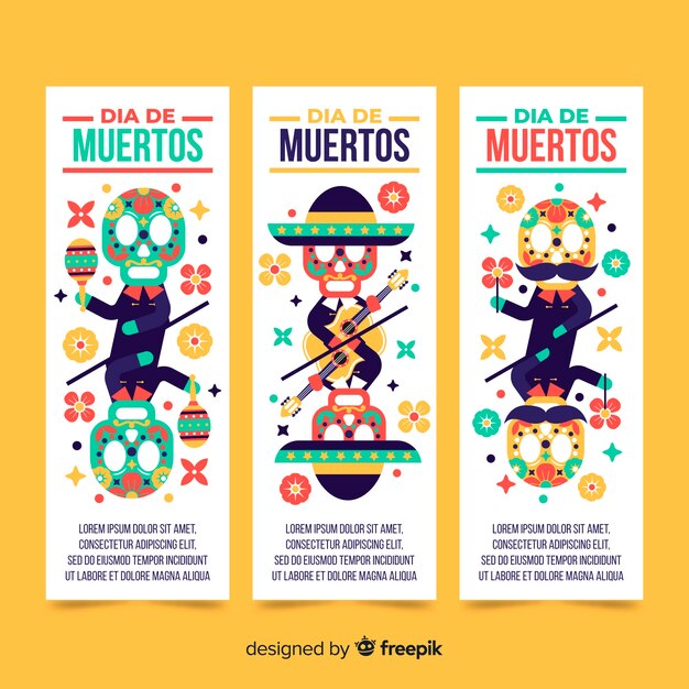 Flat design día de muertos banners template