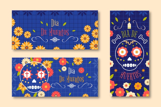 Flat design dia de muertos banners template