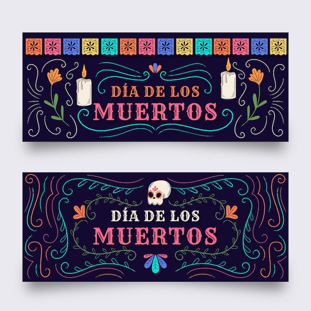 Flat design dia de muertos banners template