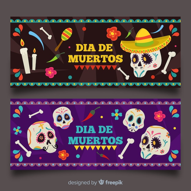 Плоский дизайн баннеров de muertos