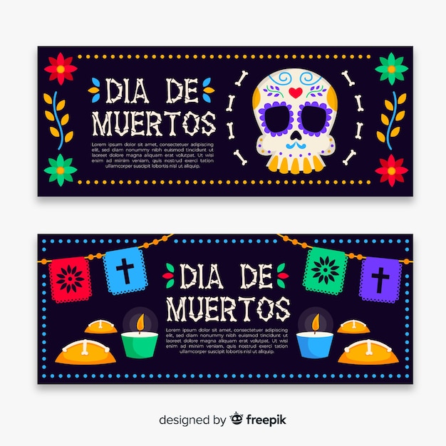 Flat design of dia de muertos banners