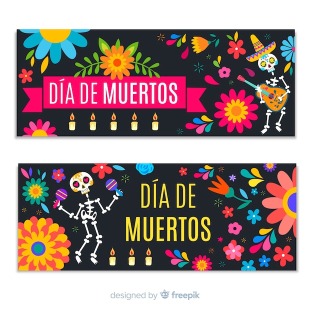 Flat design día de muertos banners