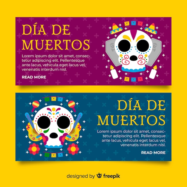 Flat design día de muertos banners