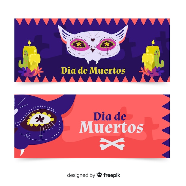 Flat design of dia de muertos banners