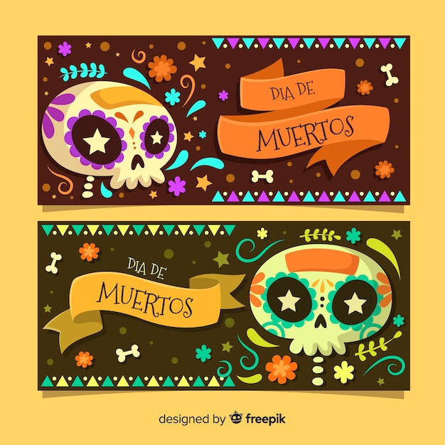 Vettore gratuito banner design piatto de muertos