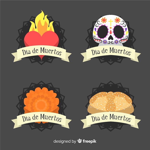 Free vector flat design of dia de muertos label collection