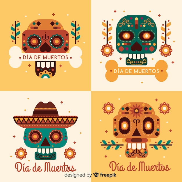 Collezione di etichette design piatto día de muertos