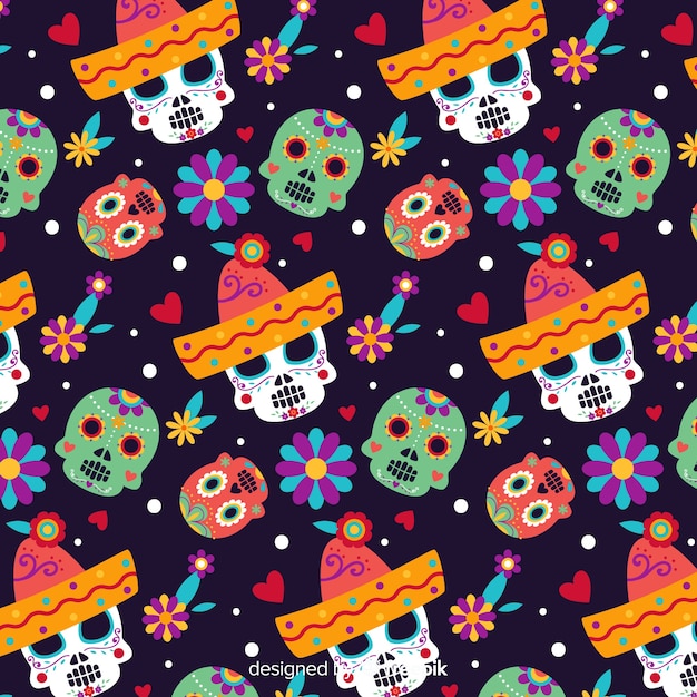 Flat design día de muertos pattern