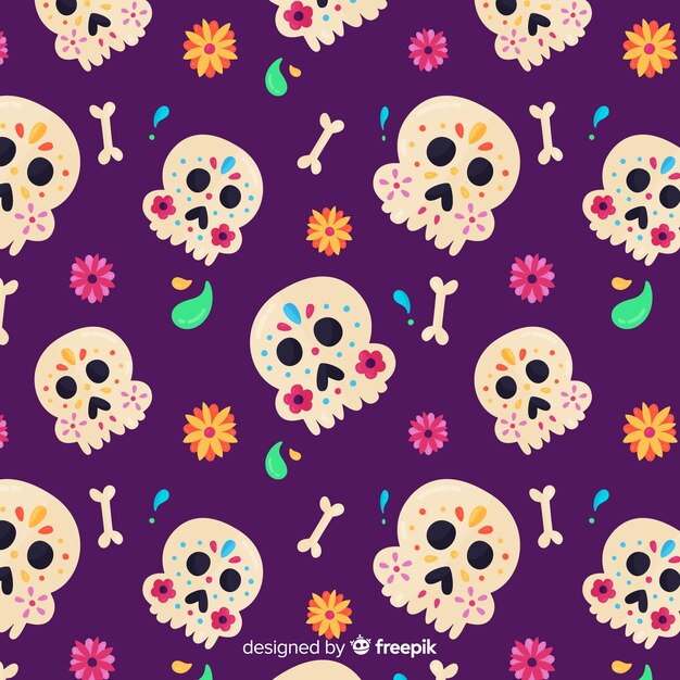 Vettore gratuito design piatto del modello dia de muertos