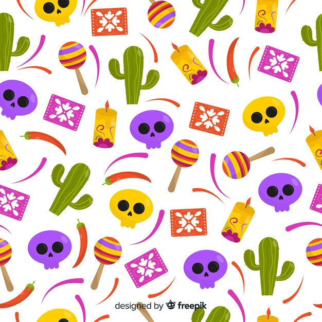 Flat design día de muertos pattern