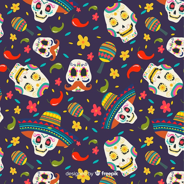 Flat design of dia de muertos pattern