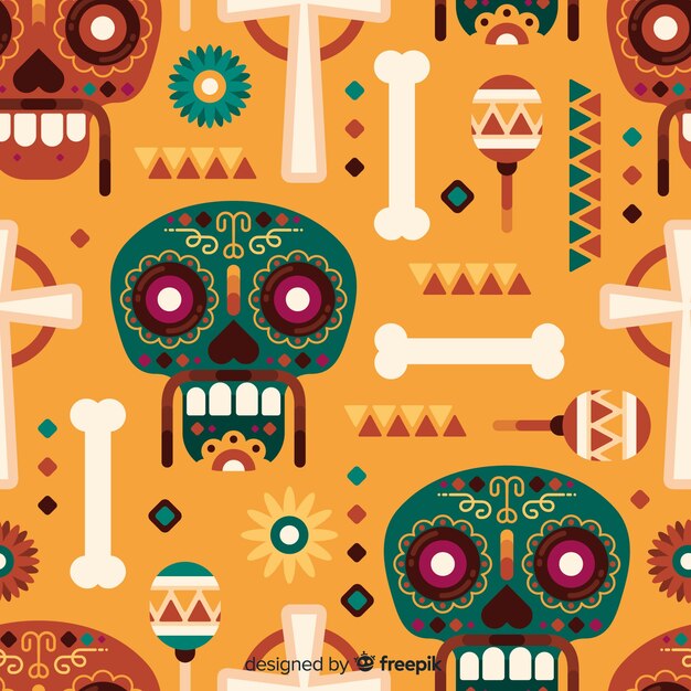 Flat design día de muertos pattern