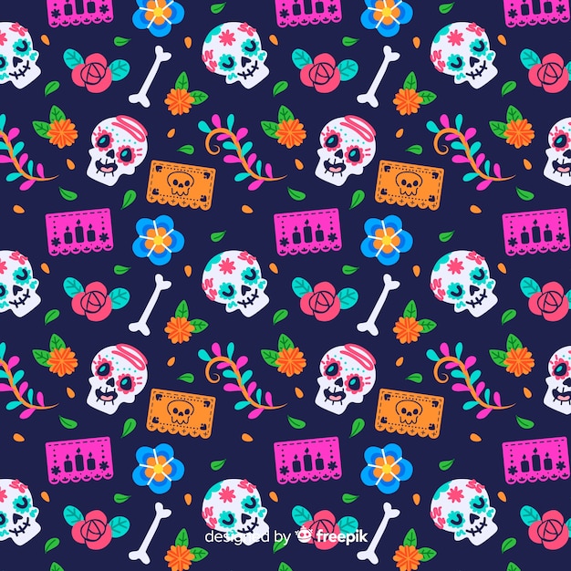 Flat design of dia de muertos pattern