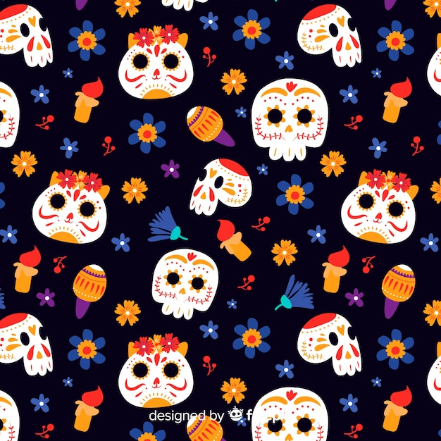 Flat design día de muertos pattern