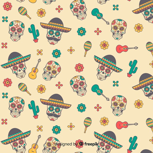 Flat design día de muertos pattern