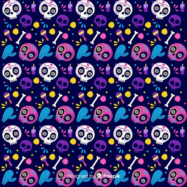 Flat design día de muertos pattern