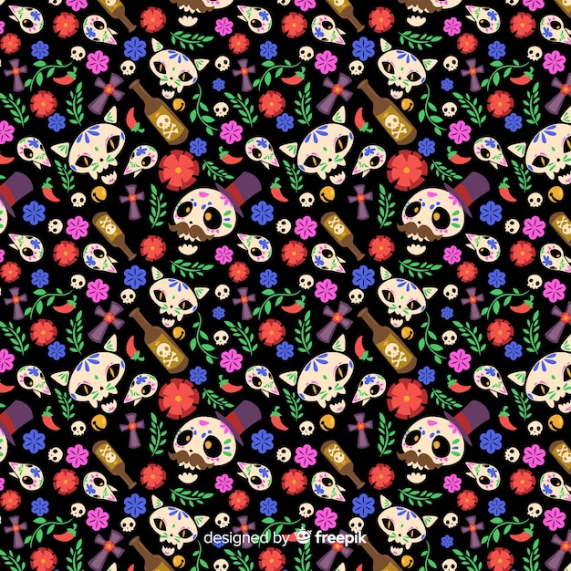 Flat design día de muertos pattern