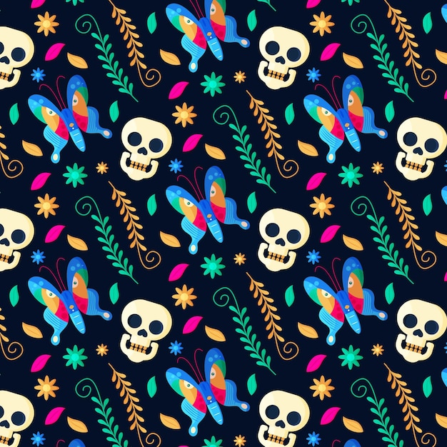 Vettore gratuito modello dia de muertos design piatto