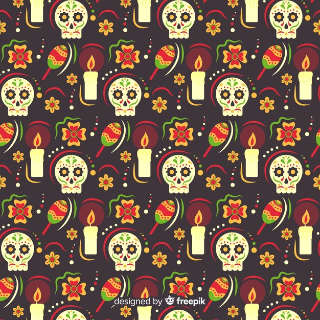 Flat design of dia de muertos pettern