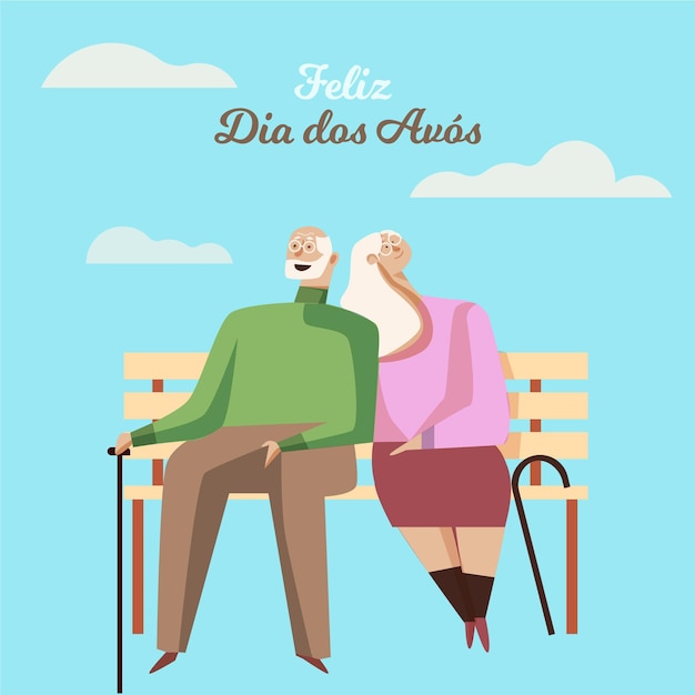 Flat design dia dos avós illustration with grandparents