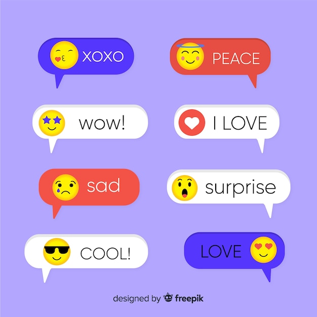 Design piatto con messaggi di colore diverso con emoji