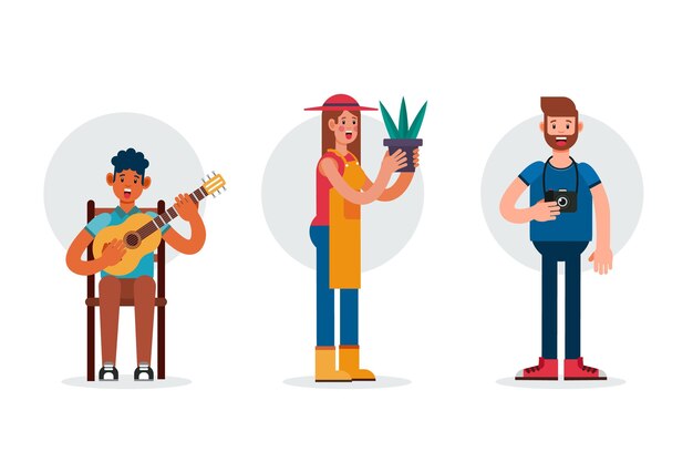 Flat design different people with hobbies