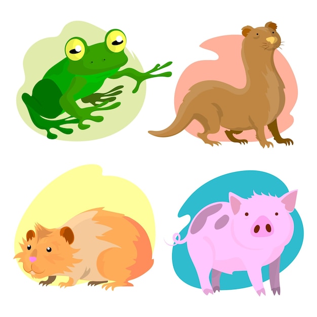 Flat design different pets illustration collection