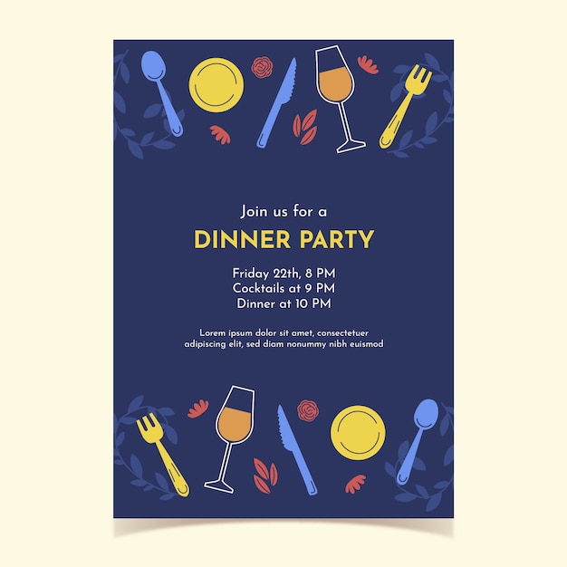 Free vector flat design of dinner invitation template