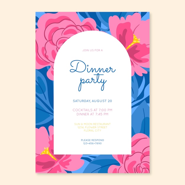Free vector flat design of dinner invitation template