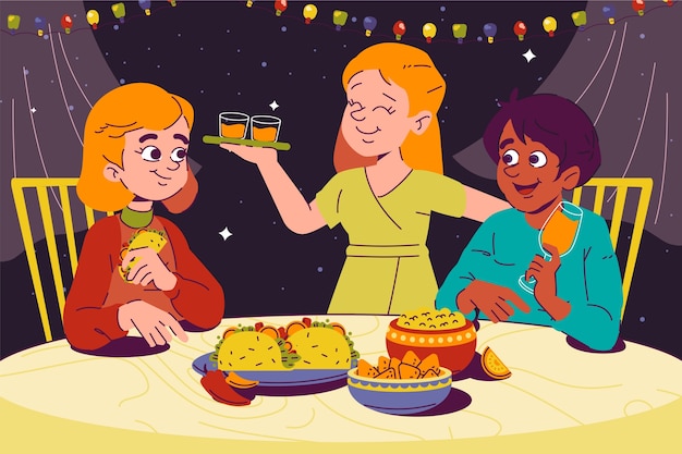 Flat design dinner party illustration