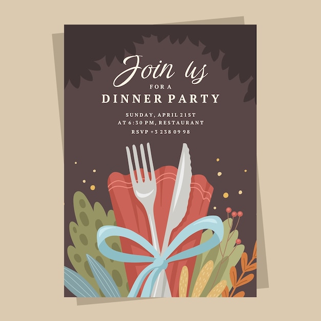 Free vector flat design dinner party invitation