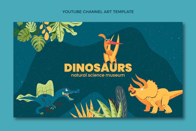 Vettore gratuito design piatto dinosauri scienza canale youtube arte