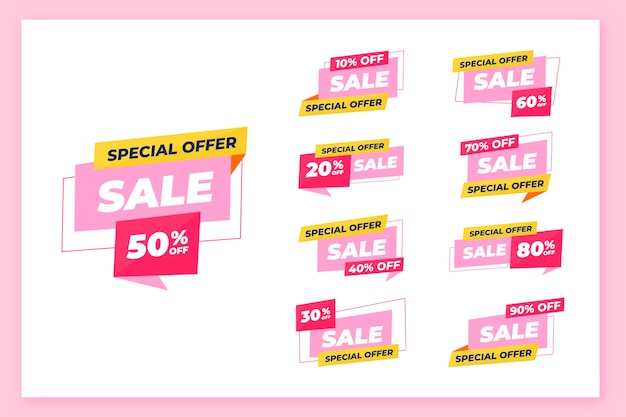 Flat design discount numbers label collection