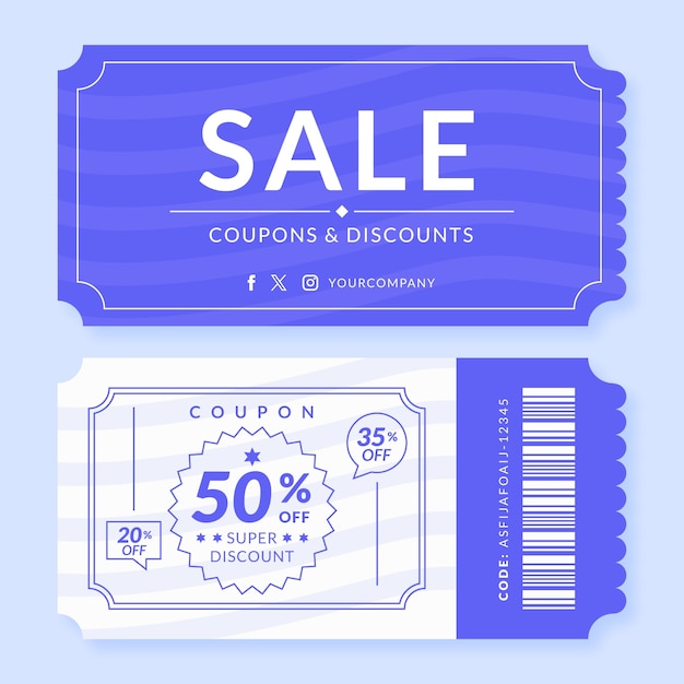 Flat design discount ticket template