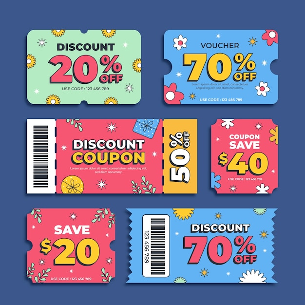 Flat design discount ticket template