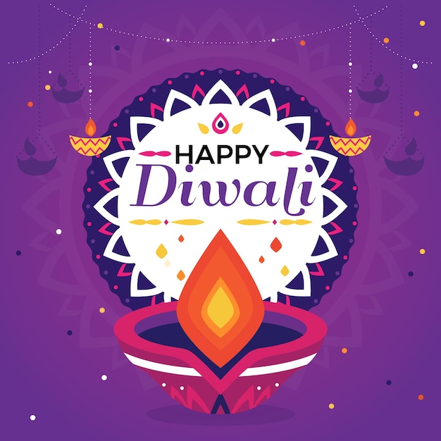 Flat design diwali event with candle