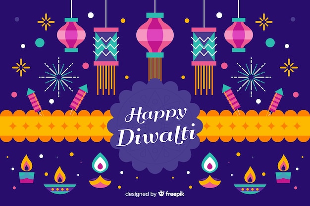 Free vector flat design diwali festive background with ribbon