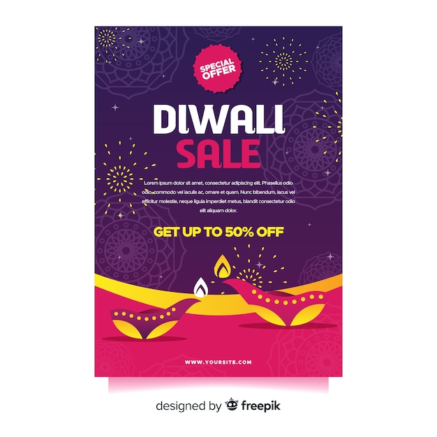 Free vector flat design of diwali sale flyer template