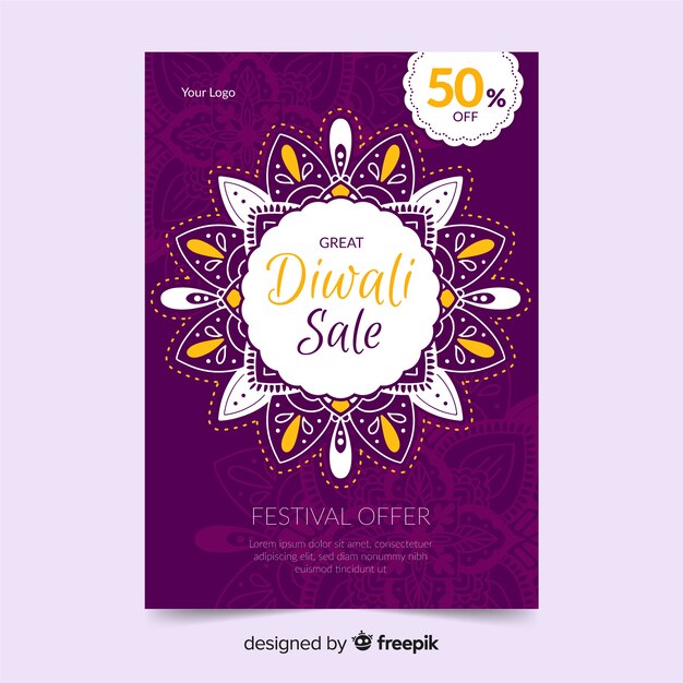 Flat design of diwali sale flyer template