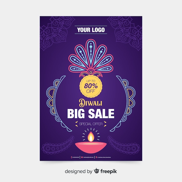 Free vector flat design diwali sale flyer template