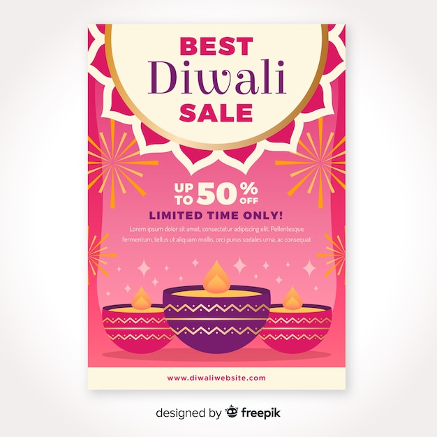 Free vector flat design of diwali sale flyer template