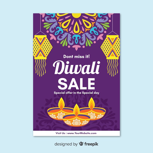 Free vector flat design diwali sale flyer template