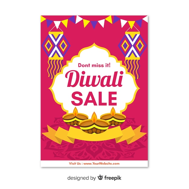 Vettore gratuito modello di volantino vendita design piatto diwali