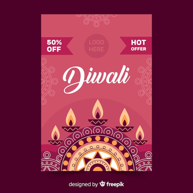 Free vector flat design diwali sale poster template