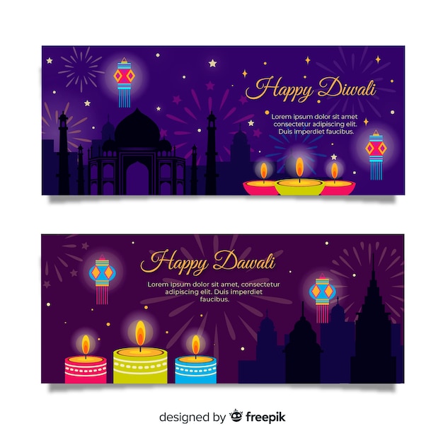 Flat design diwali web banners template