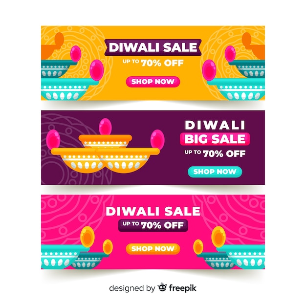 Free vector flat design of diwali web banners