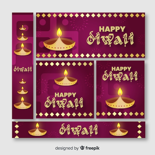 Design piatto di banner web diwali