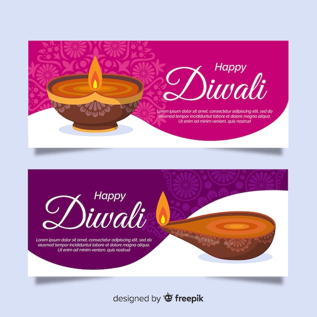 Free vector flat design diwali web banners