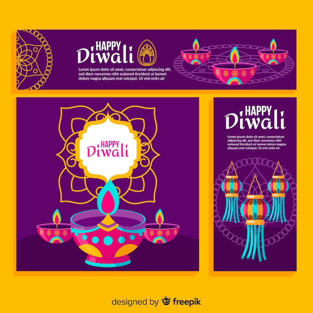 Flat design diwali web banners